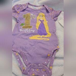 Disney Purple Rapunzel 1st Birthday Bodysuit with Yellow Hair Detail #2